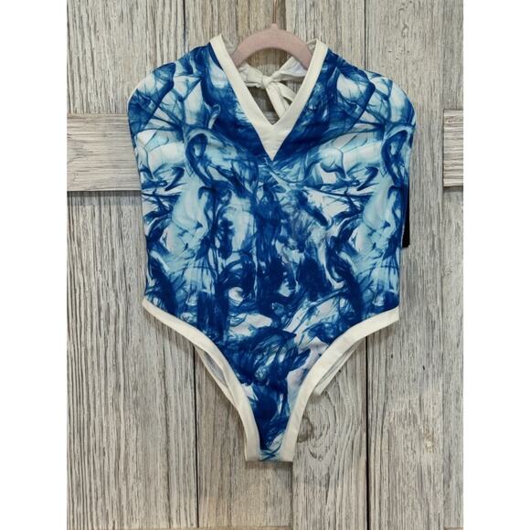 Sole East swim Other - Sole East Swim One Piece Halter Neck Back Tie Swimsuit Blue White Swirl Size S